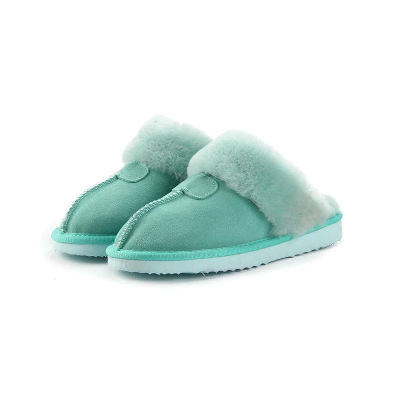 Green Lake HABUCKN/тапочки с натуральным мехом; Модные женские зимние тапочки; женские теплые домашние тапочки; Качественная Мягкая шерстяная женская домашняя обувь - Цвет: Green Lake