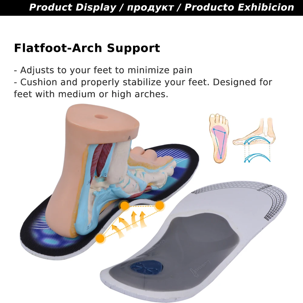 EXPfoot Premium Orthotic Gel High Arch Support Insole Gel Pad 3D Arch Support Flat Foot orthopedic Foot pain For Women  Men 452