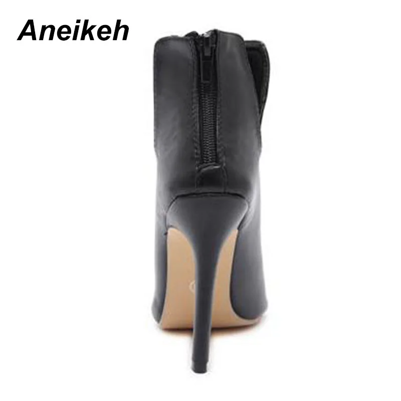 Aneikeh/Новые дизайнерские женские ботинки Челси черные туфли на тонком высоком