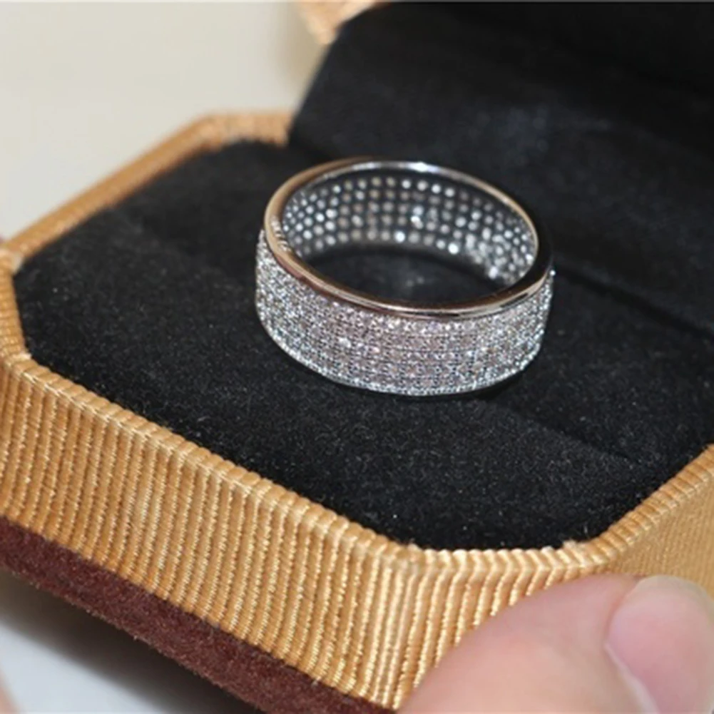 Luxury 5 Rows FAshion Rings Unisex Pave Rhinestone Inlay Finger Women Men Shiny Silver Plated Bride Wedding Jewelry | Украшения и