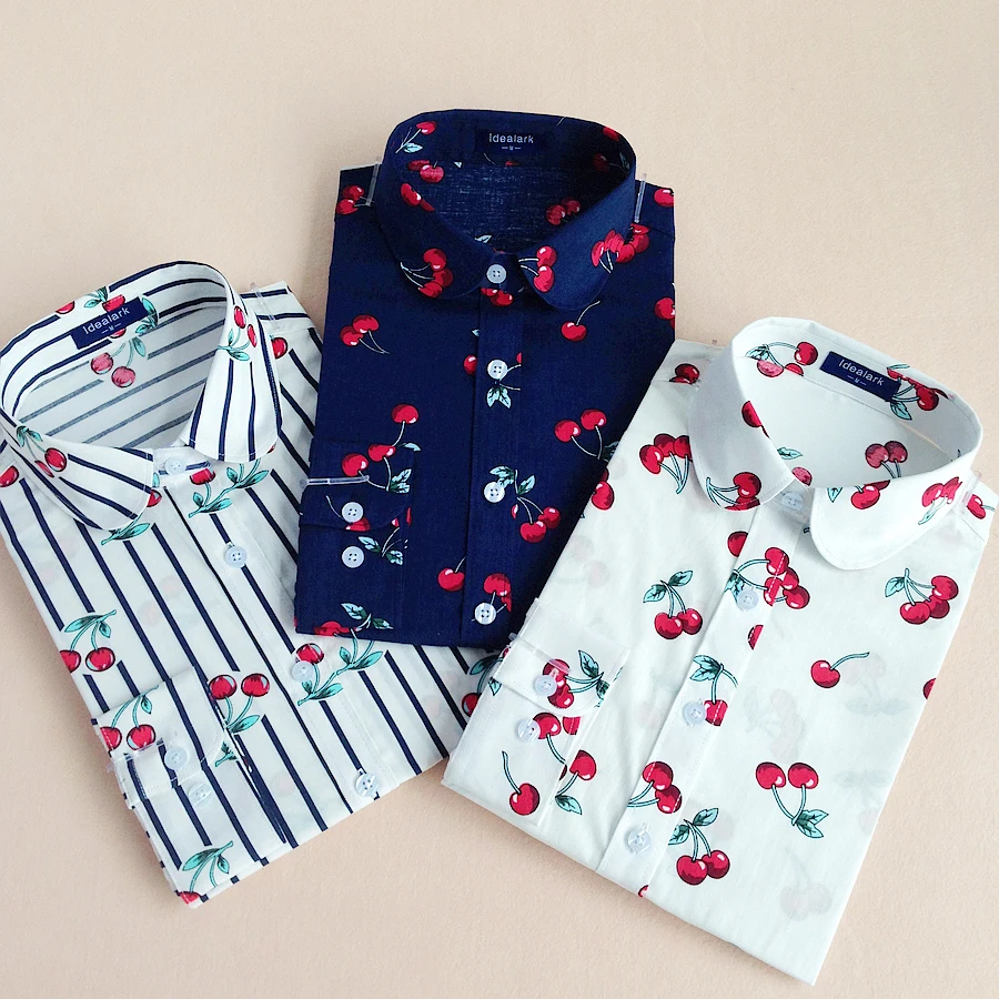 2017 цветочный отложной воротник хлопковая рубашка женская блузка женские блузки