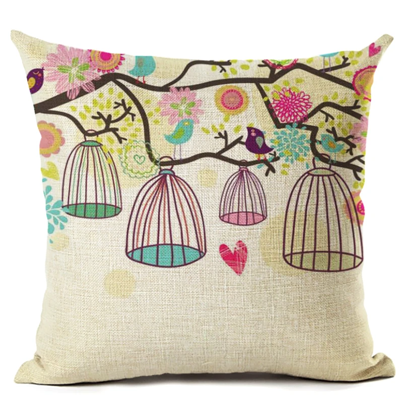 Современная простая подушка Пара птиц и романтических деревьев теплый семейный