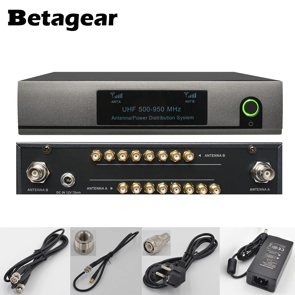 Betagear широкополосный UHF 8-канальный видеорегистратор активный Антенный разветвитель и Мощность распределения УВЧ беспроводной системы 500-950 МГц профессиональный аудио