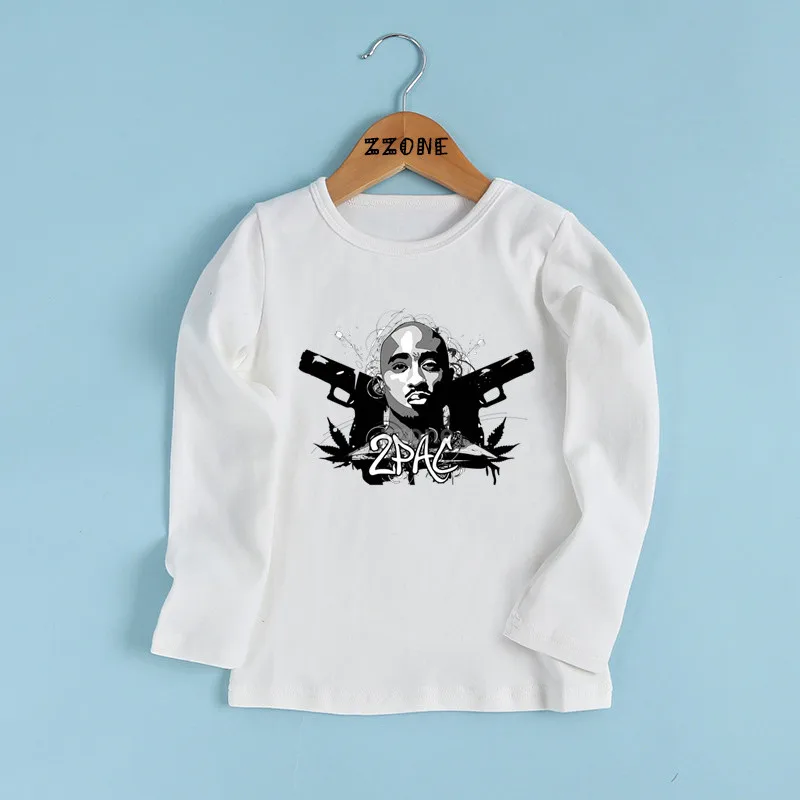 whiteP Детская футболка в стиле хип-хоп с принтом «Тупак 2pac» модная повседневная одежда для малышей белая футболка с длинными рукавами для мальчиков и девочек LKP287 - Цвет: whiteP