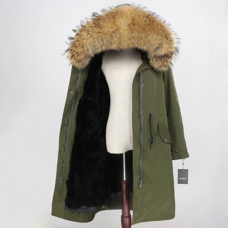 OFTBUY водонепроницаемая верхняя одежда X-long Parka зимняя куртка женская шуба из натурального меха енота капюшон Подкладка из натурального кроличьего меха