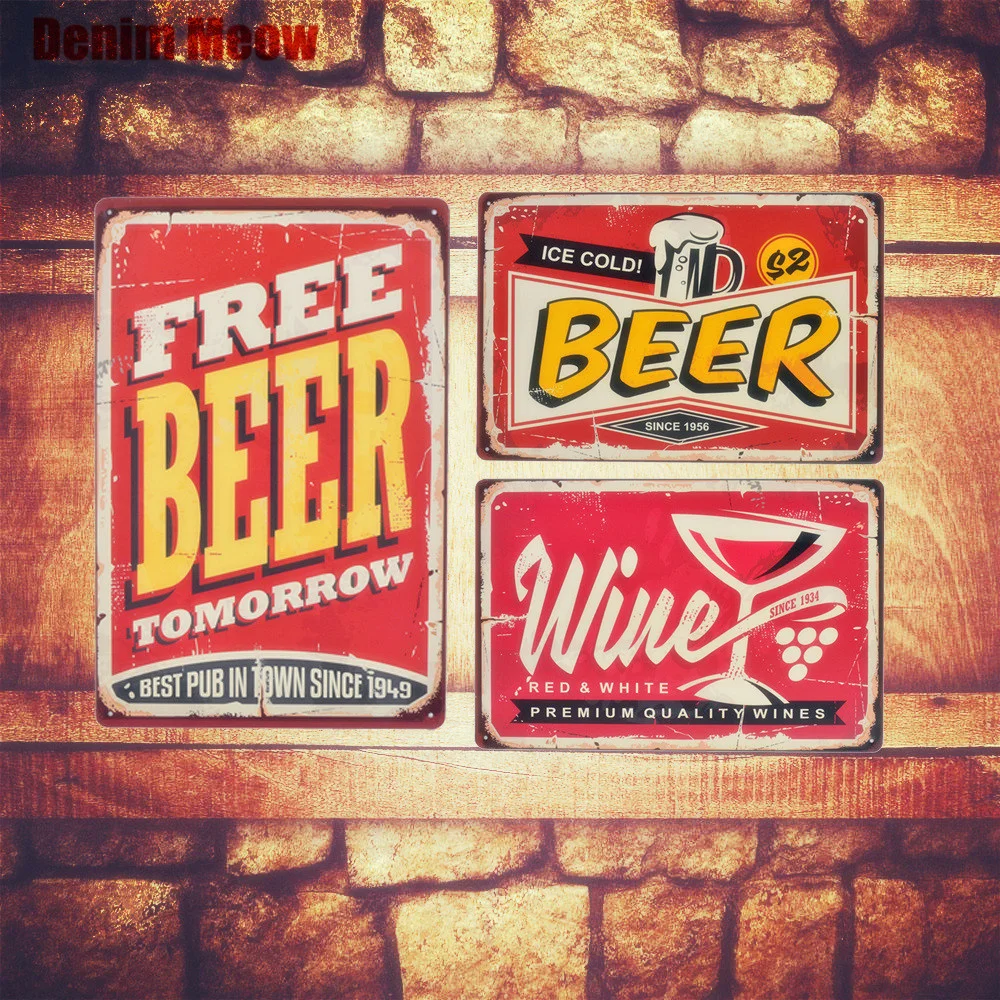 

FREE BEER Plaque Vintage Metal Tin Signs Home Bar Pub Decorative Plates WINE Wall Stickers Shop Billboard Iron Art Poster N226