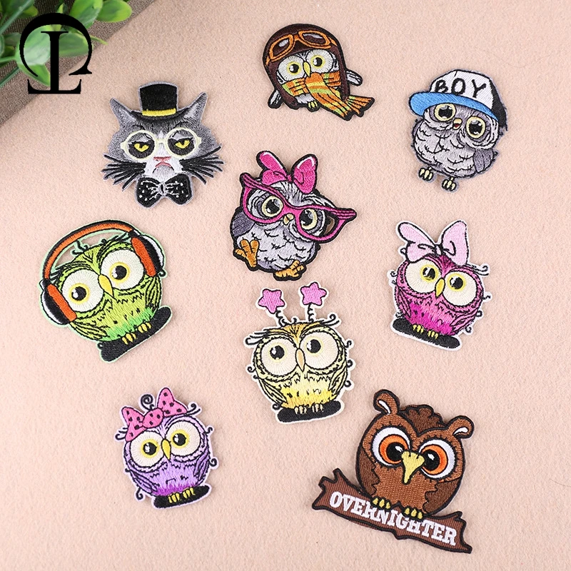 

12pcs/lot cartoon cute owl birdie patches iron on patches clothe stickers badges DIY embroidered patches for clothes decoration