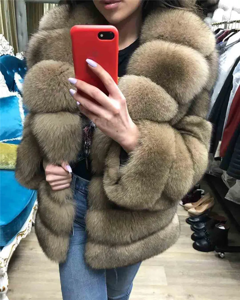 Модная женская шуба из натурального Лисьего меха 65 см, Длинная женская куртка из натурального Лисьего меха, зимнее меховое пальто с отложным воротником