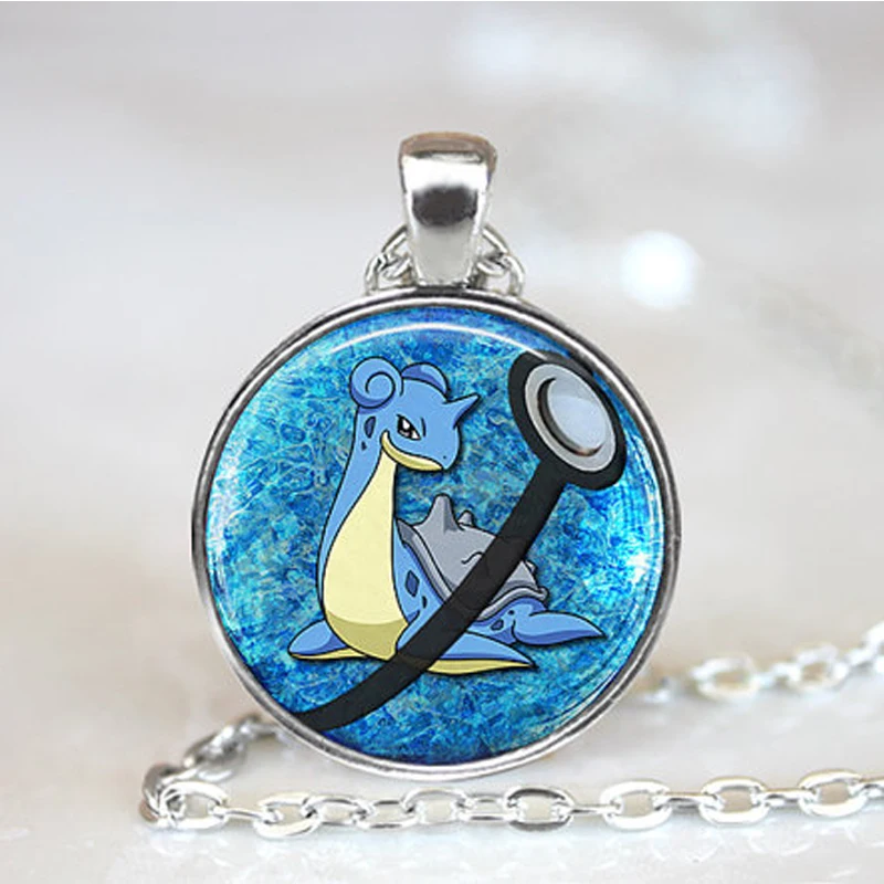 2016 новая мода Покемон Аниме Jewely Lapras Pokeball Collier фото стеклянный купол ожерелья |