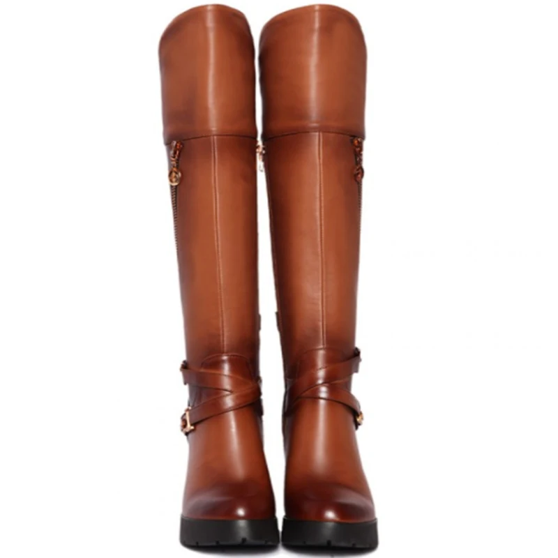 Женские ботинки из натуральной кожи на толстом высоком каблуке сезон осень зима