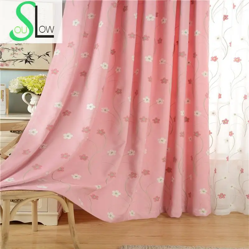 Занавески хлопковые с вышивкой и цветочным принтом для спальни детской комнаты |