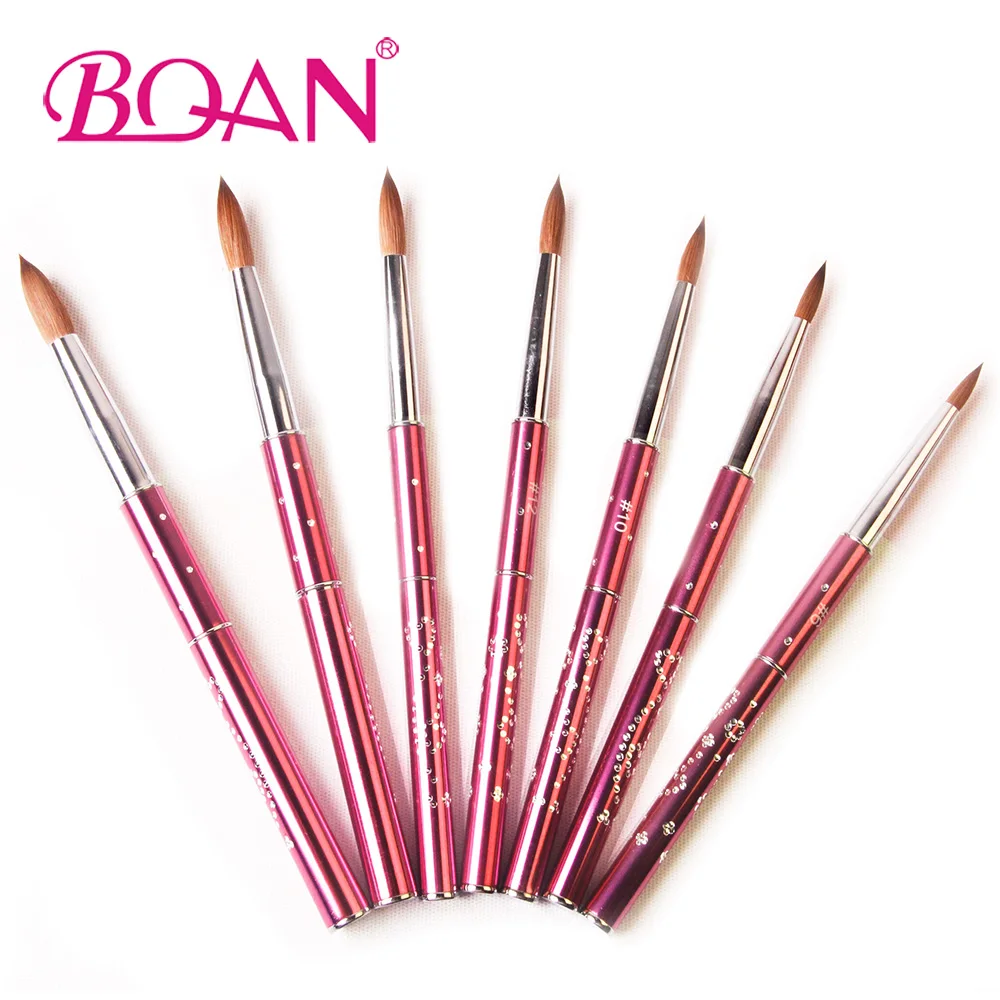 BQAN 1 шт.#6#8#10#12#14#16#18 колинский СОБОЛЬ Кисть Акриловая кисть для дизайна ногтей розовый металл Кристалл Акрил