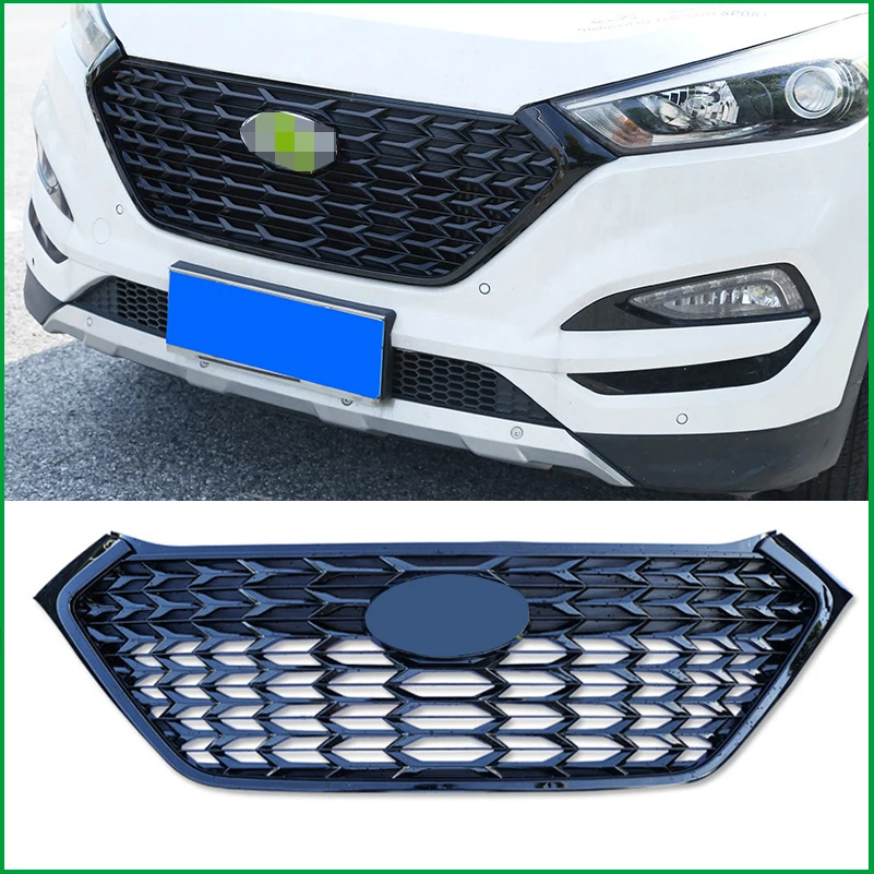 Для Hyundai Tucson 2015 2016 2017 2018 передний бампер глянцевая черная гоночная решетка грили