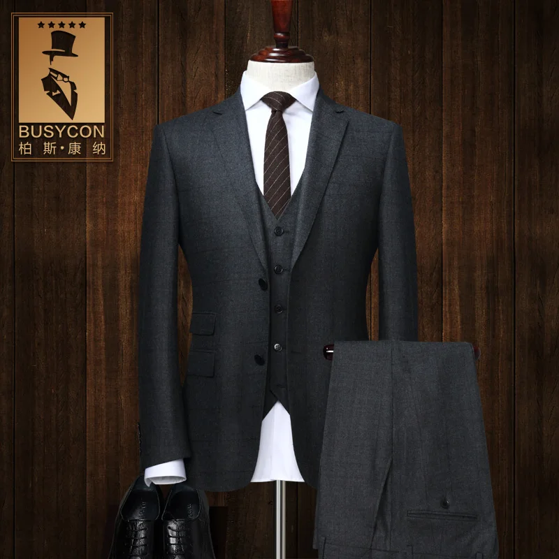 Два предмета темно-серый шерсть костюмы для мужчин Terno Slim Fit Tuxedo(куртка+ брюки