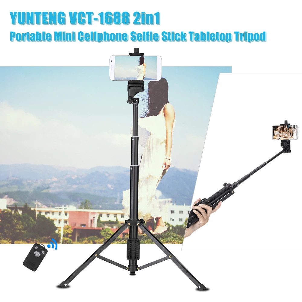 YUNTENG VCT 1688 2 в 1 настольный мини штатив с пультом дистанционного управления для