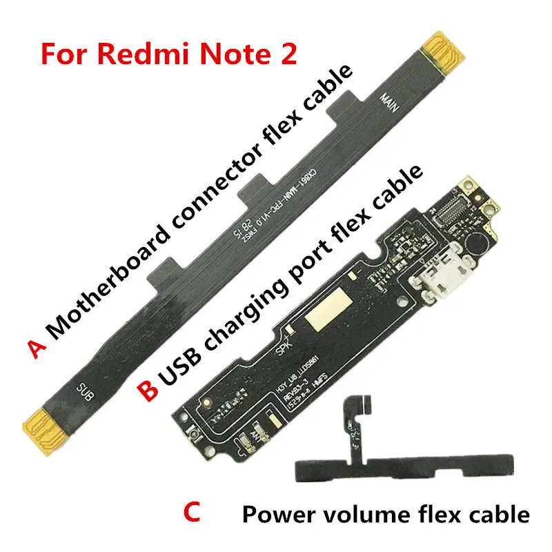 Гибкий кабель с USB-портом для зарядки и разъемом материнской платы Xiaomi Redmi Note 2 |