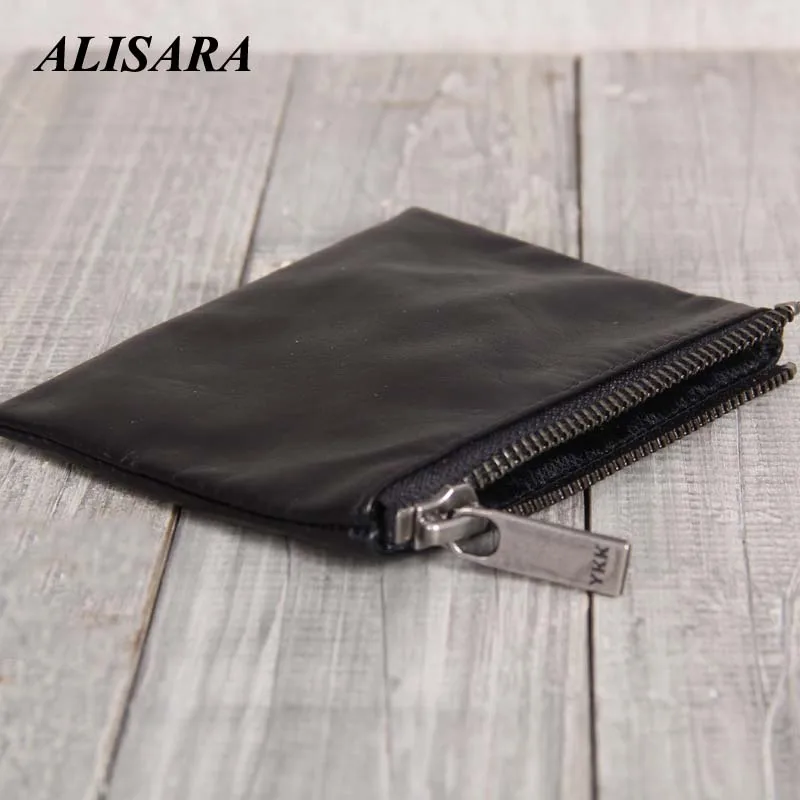 Alisara Coin Purses Women Wallets Genuine Leather Men Cowhide Wallet Mini Purse Small Coin Pouch Zipper Bag Card Holder Pocket