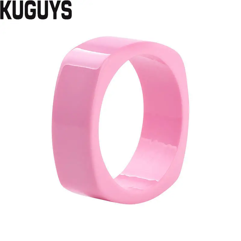 PINK KUGUYS модные ювелирные изделия из смолы красочные прозрачные широкие браслеты для женщин квадратный минимализм Большой браслет трендовые аксессуары - Окраска металла: PINK