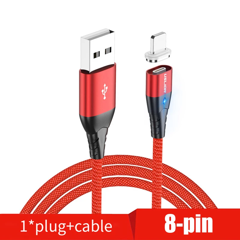 Red For IOS Магнитный кабель USLION Micro USB Type C для iPhone XS Max XR Samsung S10 3A кабель для быстрой зарядки Type-C Магнитный кабель для зарядки 1 м 2 м - Цвет: Red For IOS