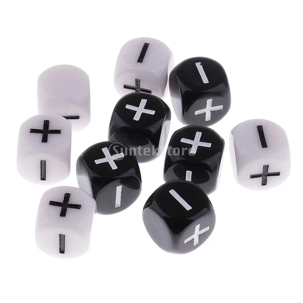 

10 Pieces Opaque Plastic 6-sided Dice Minus Plus D6 for Party Bar Card Casino Game Props 1.6cm