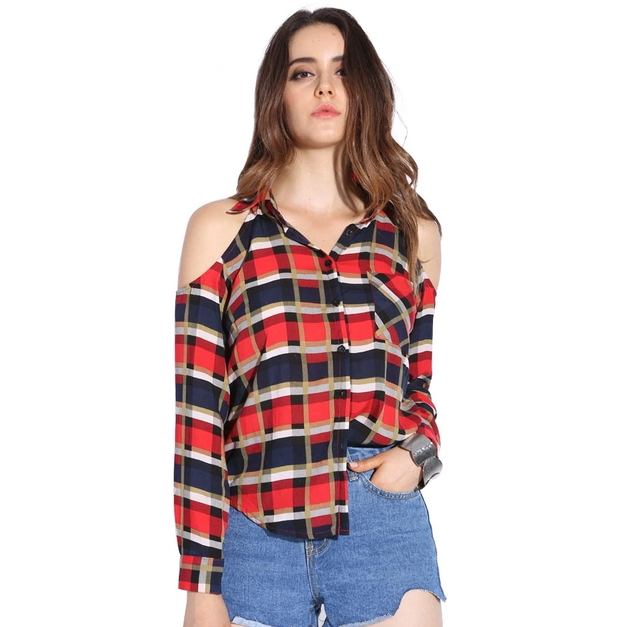 Женская блузка Dioufond летняя повседневная красная клетчатая с открытыми плечами и