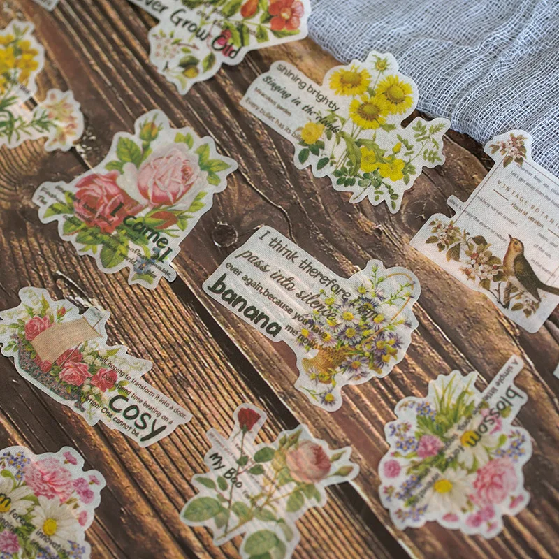 60pcs Vintage Things Floral Stationery Sticker Retro DIY Scrapbooking Craft Label Planner Journal Decor School Office Supplies | Канцтовары