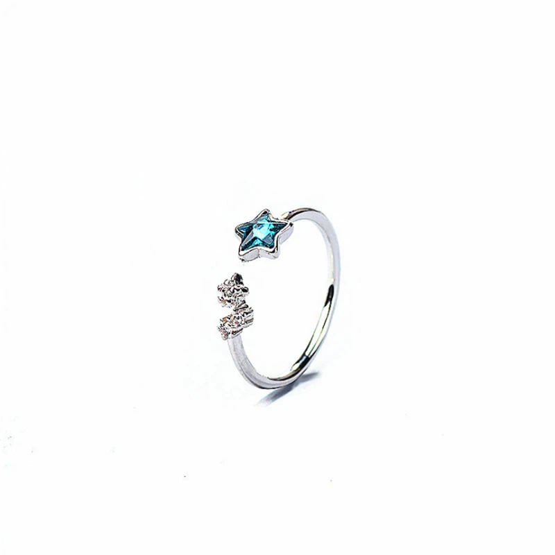 

New Arrival Sweet Opening Ring Adjustable Size Genuine Brand Blue Star Crystal Trendy High Quality