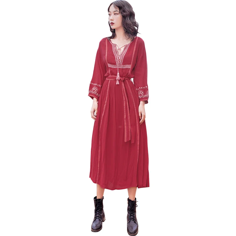 Женское платье до середины икры YOSIMI длинное шифоновое винтажное с вышивкой и