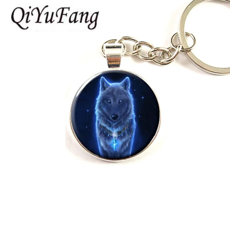 

QiYuFang Wolf Glass Vintage Keychain Gift Men Women Steampunk Steel Keychain Wedding Free Shipping Pendant Toy