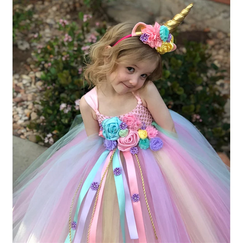 Коллекция 2019 года платье с единорогом для девочек платье-пачка цветочным