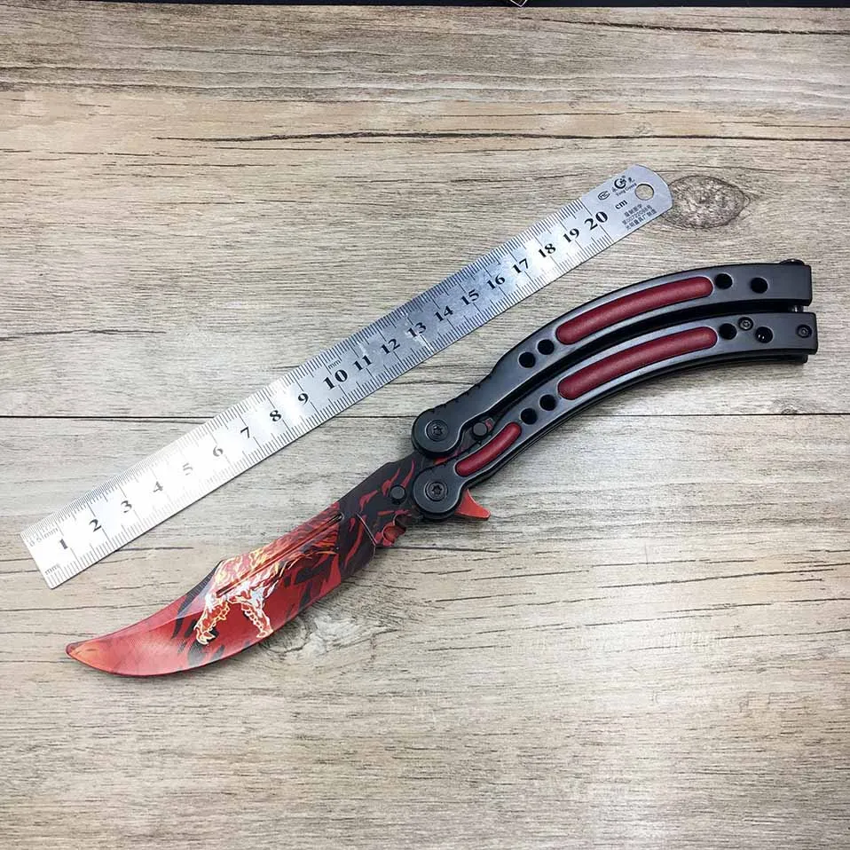 Прямая поставка бабочка в коробке для ножей CS GO Karambit нож практика складной нож бабочка нож для тренера чехол тупое лезвие без края инструмент - Цвет: Fire dragon