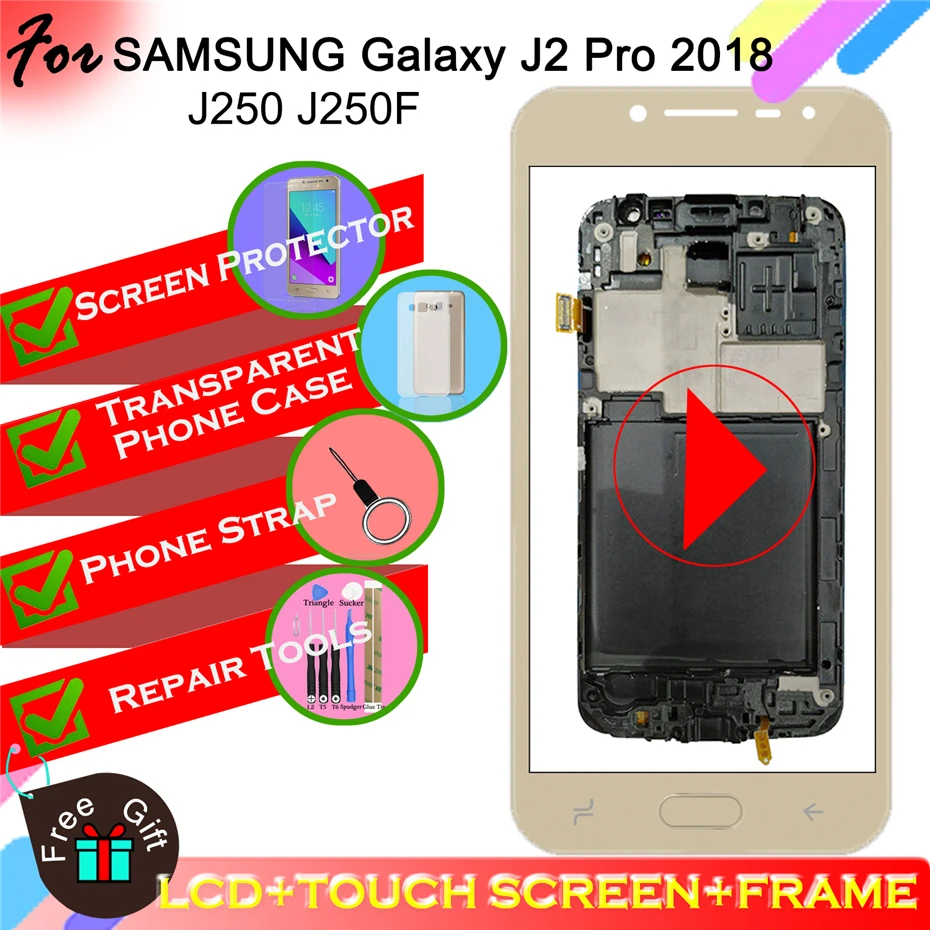 ЖК для samsung Galaxy J2 Pro J250 J250F дисплей SM-J250F/DS кодирующий преобразователь сенсорного экрана в сборе с рамкой кнопка Home