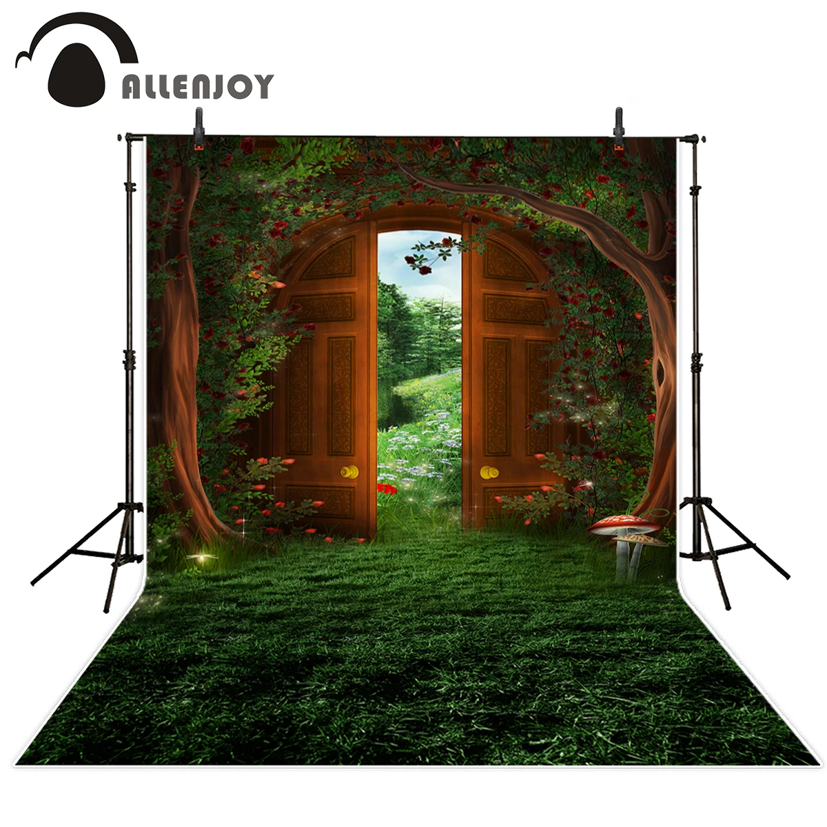 Allenjoy фон для фотосъемки в стране чудес дверь зеленая трава цветок дерево дети