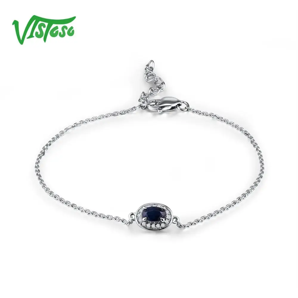 14KW Blue Sapphire VISTOSO 14 K W/Y/R золотые браслеты для женщин Необычные розовый/синий сапфир/Изумруд/рубиновый Блестящий бриллиантовый браслет юбилей ювелирные изделия - Цвет камня: 14KW Blue Sapphire