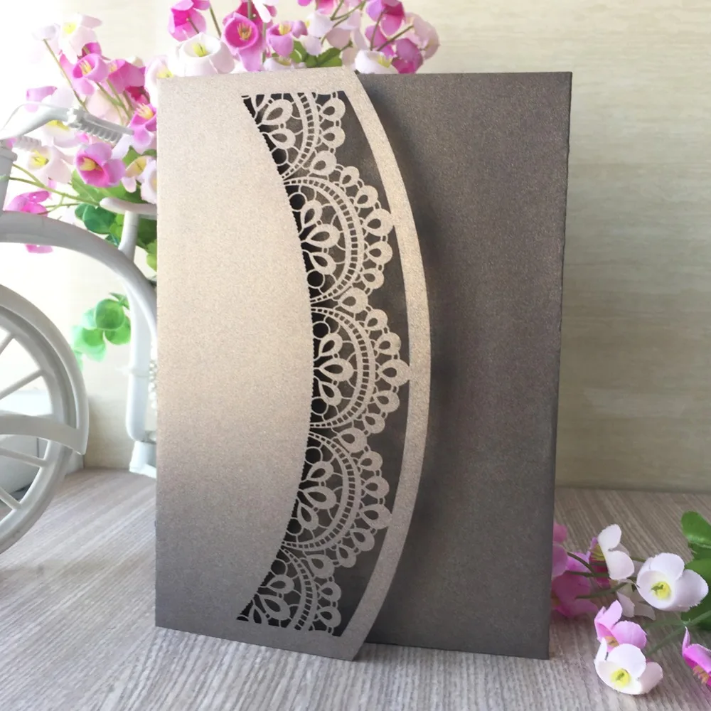 

20pcs/lot New Arrival Pearl Paper Wedding Invitations Greeting Cards Customize Business Invitations RSVP Cards Party Favor