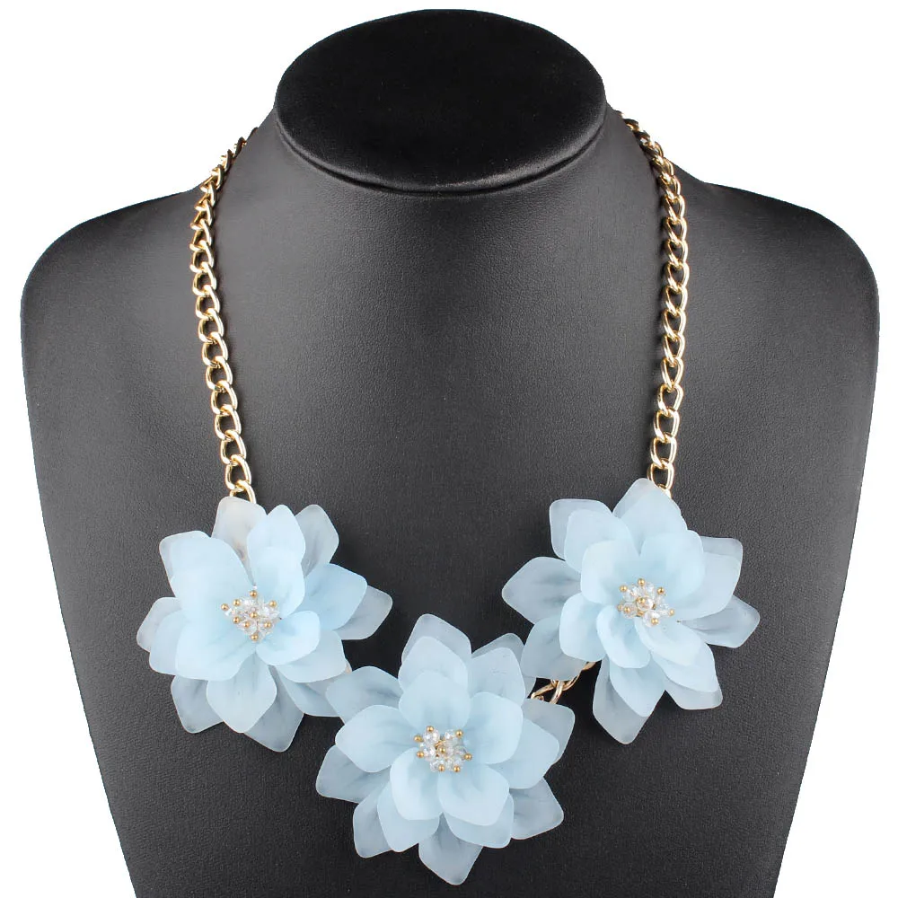 Light Blue Клэр Цзинь большое ожерелье с тремя цветами для женщин ювелирные изделия модное колье пляжное летнее ожерелье аксессуары, 21 цвет - Окраска металла: Light Blue