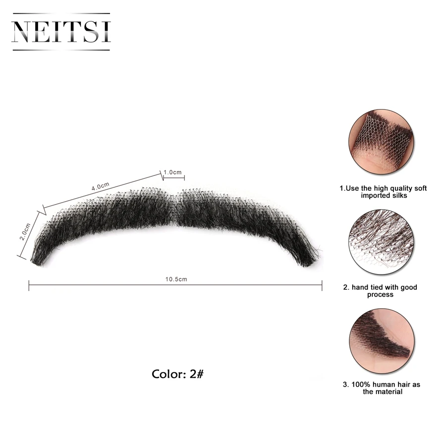 Neitsi Fake Mustache Handmade Human Hair Weave Fake Beard Used In Daily Life Video Film Television Production Lace Man EM-749MHH images - 6