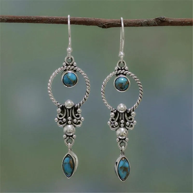 Женские серьги-подвески серебряного цвета Винтажные висячие серьги с узором
