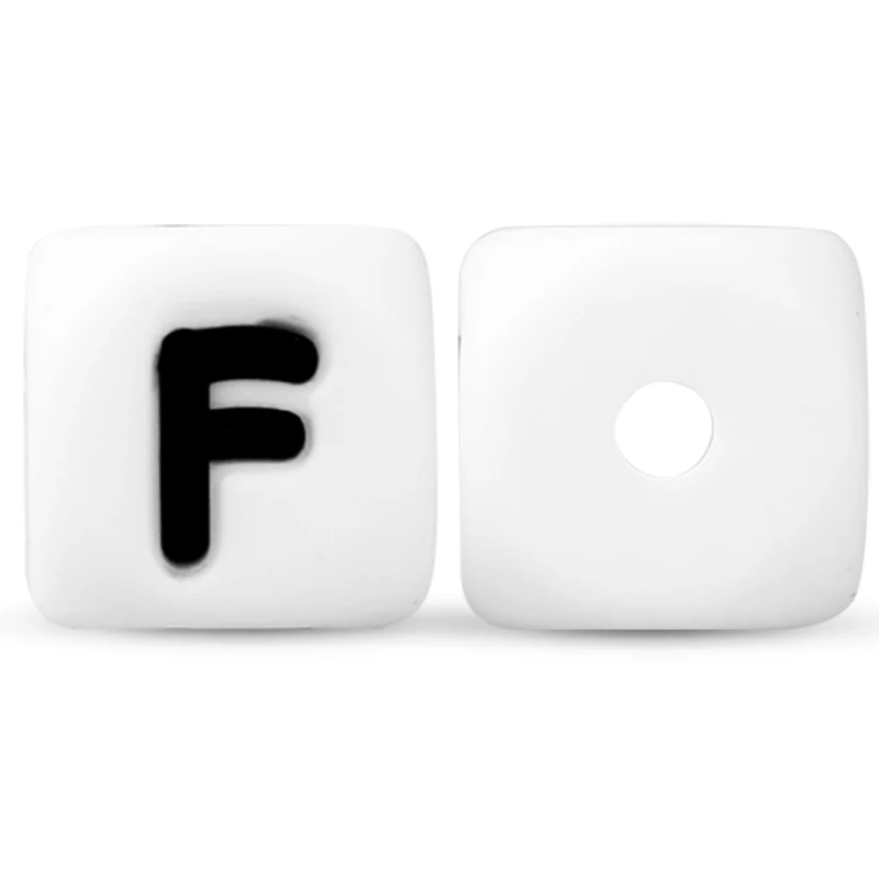 F 10 шт., 12 мм, силиконовые бусины с буквами, английские бусины Alphabe, Пищевая силиконовая жевательная игрушка, сделай сам, детские игрушки для прорезывания зубов, соска-подвеска - Цвет: F