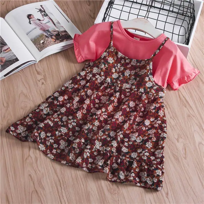 Princess dress Kids Baby Girls clothes set Summer short-sleeved T-shirt + floral halter Two piece children's suit | Детская одежда