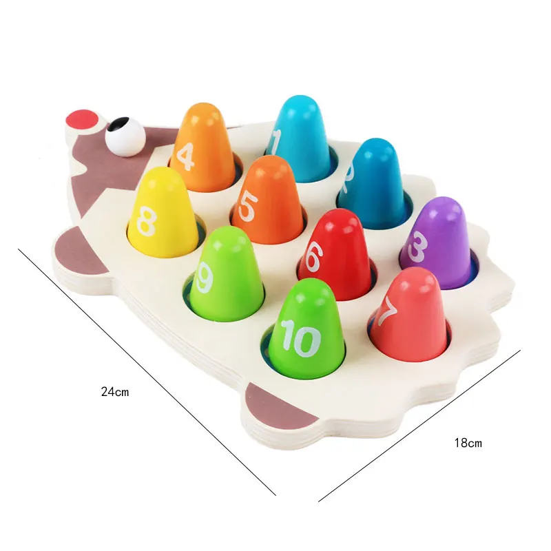 

Montessori Educational Wooden Toys Cartoon Hedgehog Mathematical Toys For Children Montessori Materials Counting Wood Toy KK2166