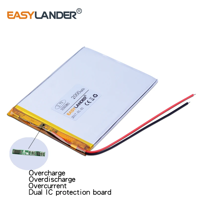 

3Pcs /Lot 3.7V 2000mAh 356080 Polymer Li-ion Battery For Onda VX787 VX530 VX540T VX585 GPS electronics safety lamp Tablet PC
