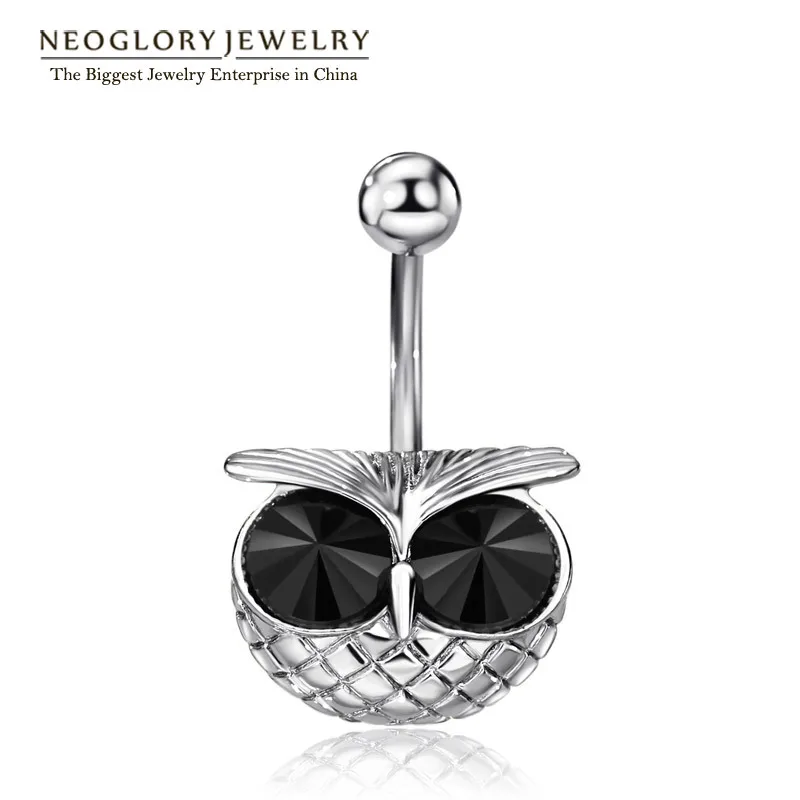 Neoglory Стразы в виде совы для пирсинга пупка Кольца для пупка для женщин модные украшения для тела пляжные бренд - Окраска металла: black