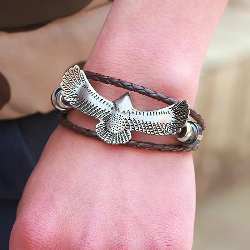 Genuine Leather Eagle Bracelet for Best Friends Alloy Braclet For Male Hand Cuff Braslet Femme Pulseira De Couro Turkish Jewelry | Украшения