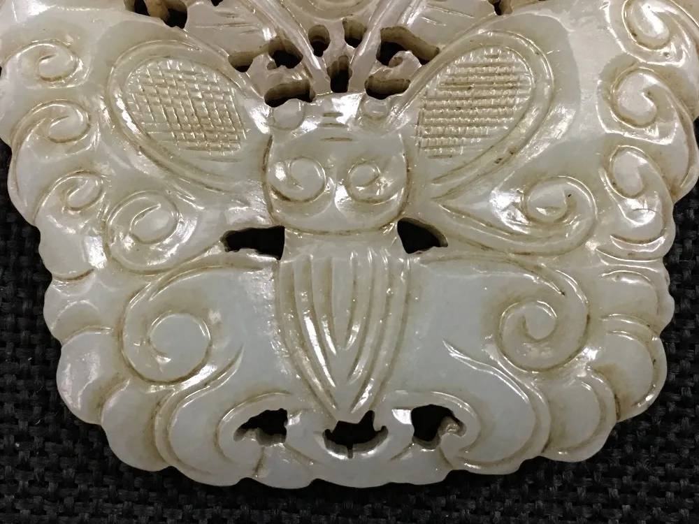 Ming and Qing antiques natural Xinjiang old Hetian jade double-sided butterfly junk ancient pendant hp10# | Украшения и