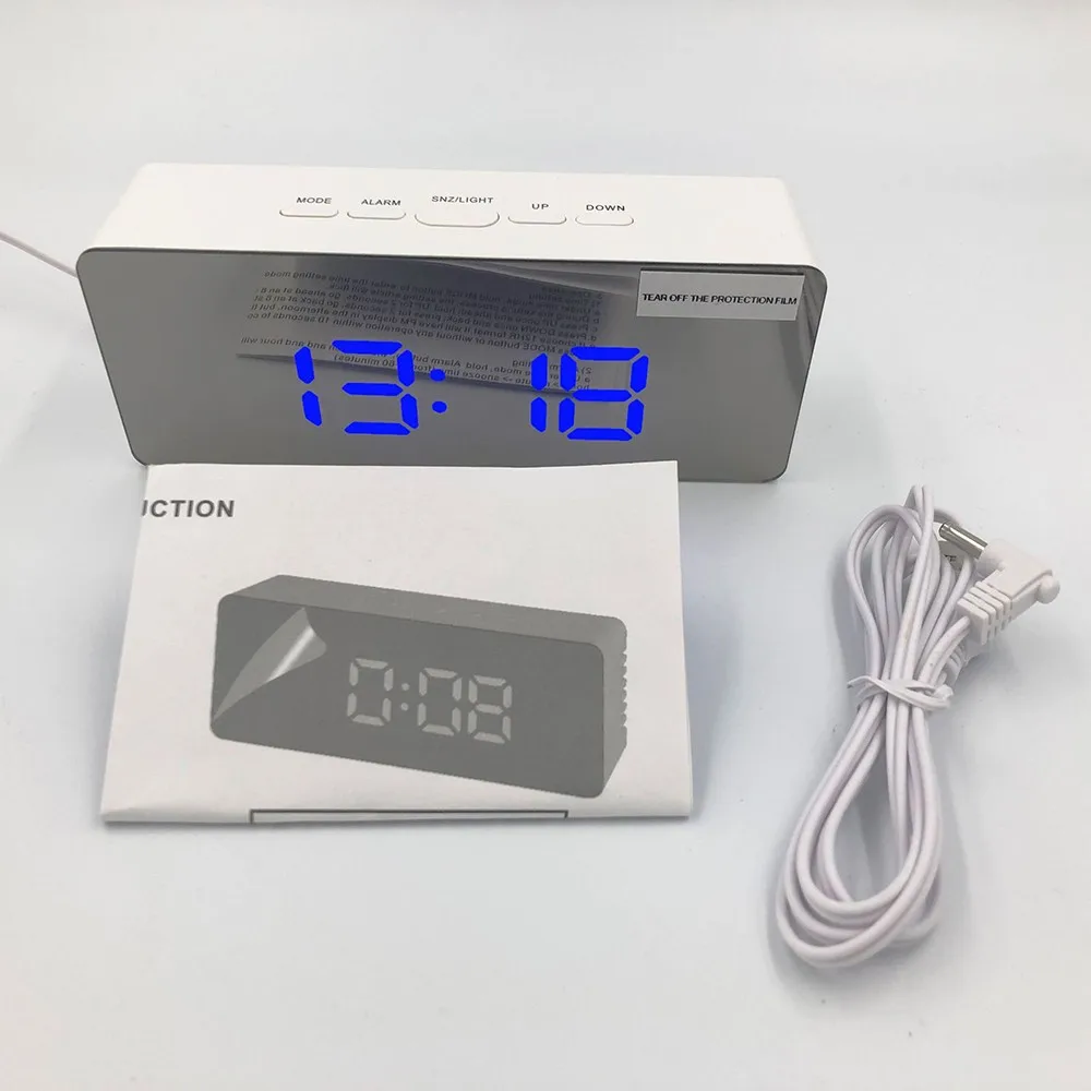 Светодиодные зеркальные будильник цифровые повтора настольные часы Wake Up Light