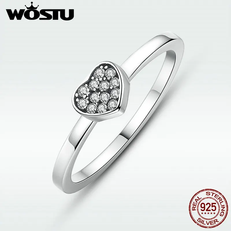 WOSTU хит продаж 100% Стерлинговое Серебро 925 пробы 1 шт прозрачный CZ сердце и корона
