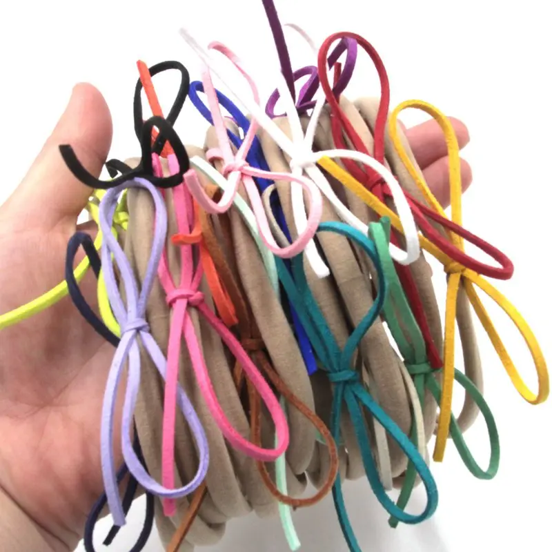 30Pcs/Lot New Faux Leather Bow Elastic Nylon Headband Knotted Hair Accessories Headwear Wholesale |