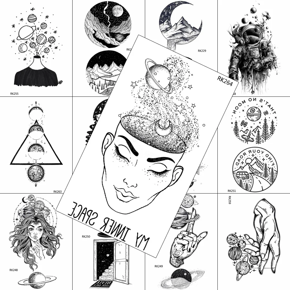 

Black Galaxy Face Temporary Tattoos Sticker Realistic Fake Body Art Arm Tattoo Sheets For Adult Waterpoof Geometric Tattoo Party