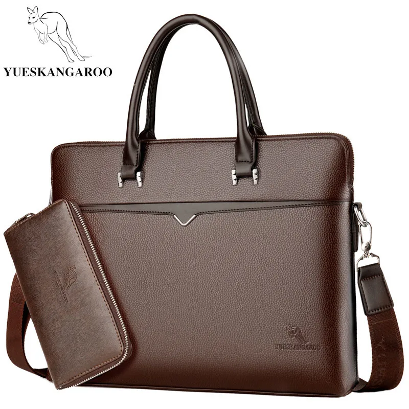 Brown suit YUESKANGAROO брендовый деловой мужской портфель, высокое качество, мужская кожаная сумка для ноутбука, сумки-мессенджеры для мужчин HA060 - Цвет: Brown suit